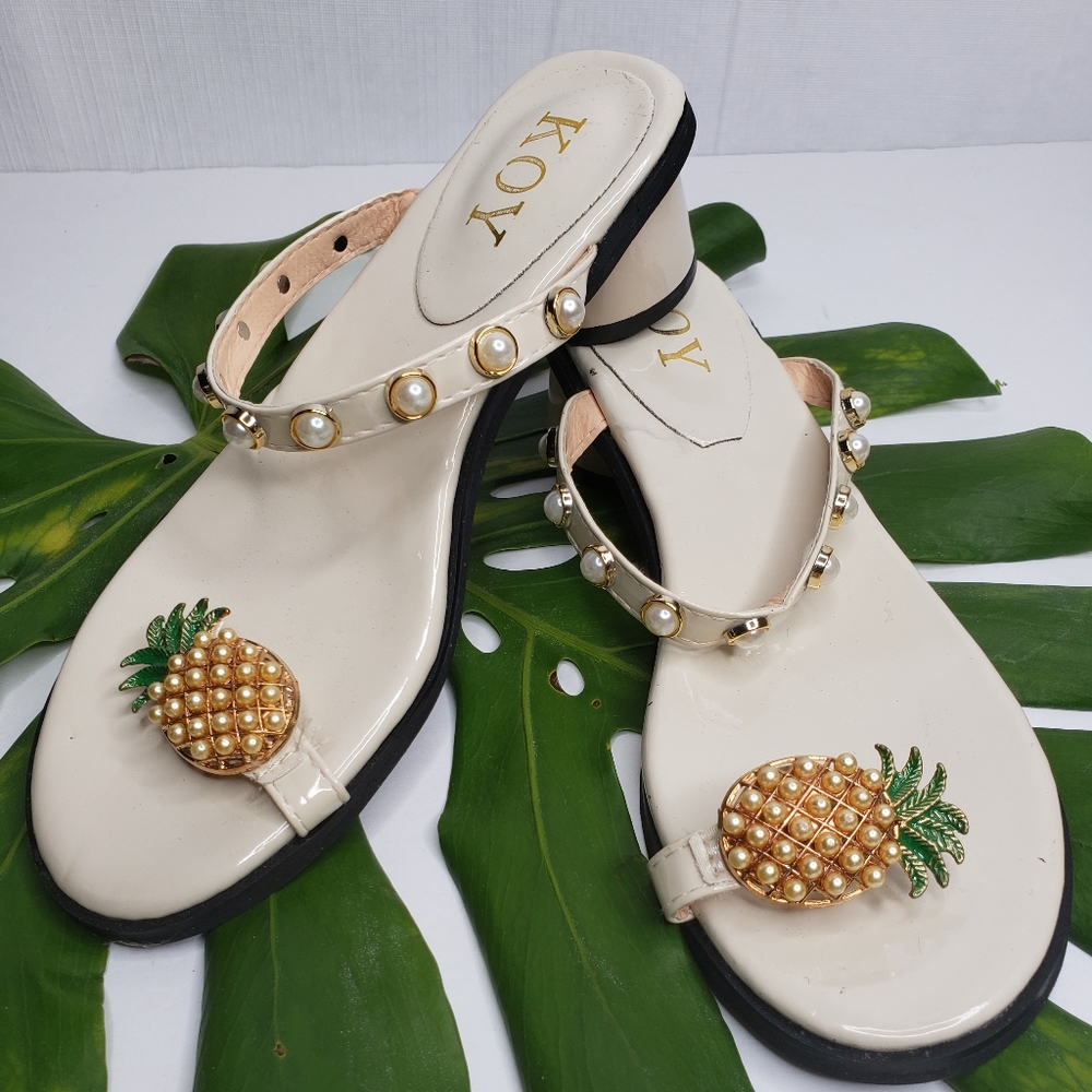 KOY Pineapple & Pearls Sandals Size 38/7.5